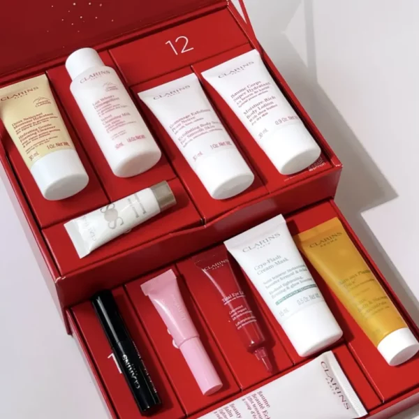 calendrier de l'avent 12 jours clarins ouvert avec produits
